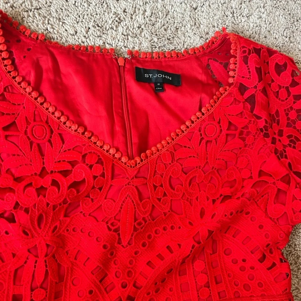 St. John Red Lace Maxi Dress